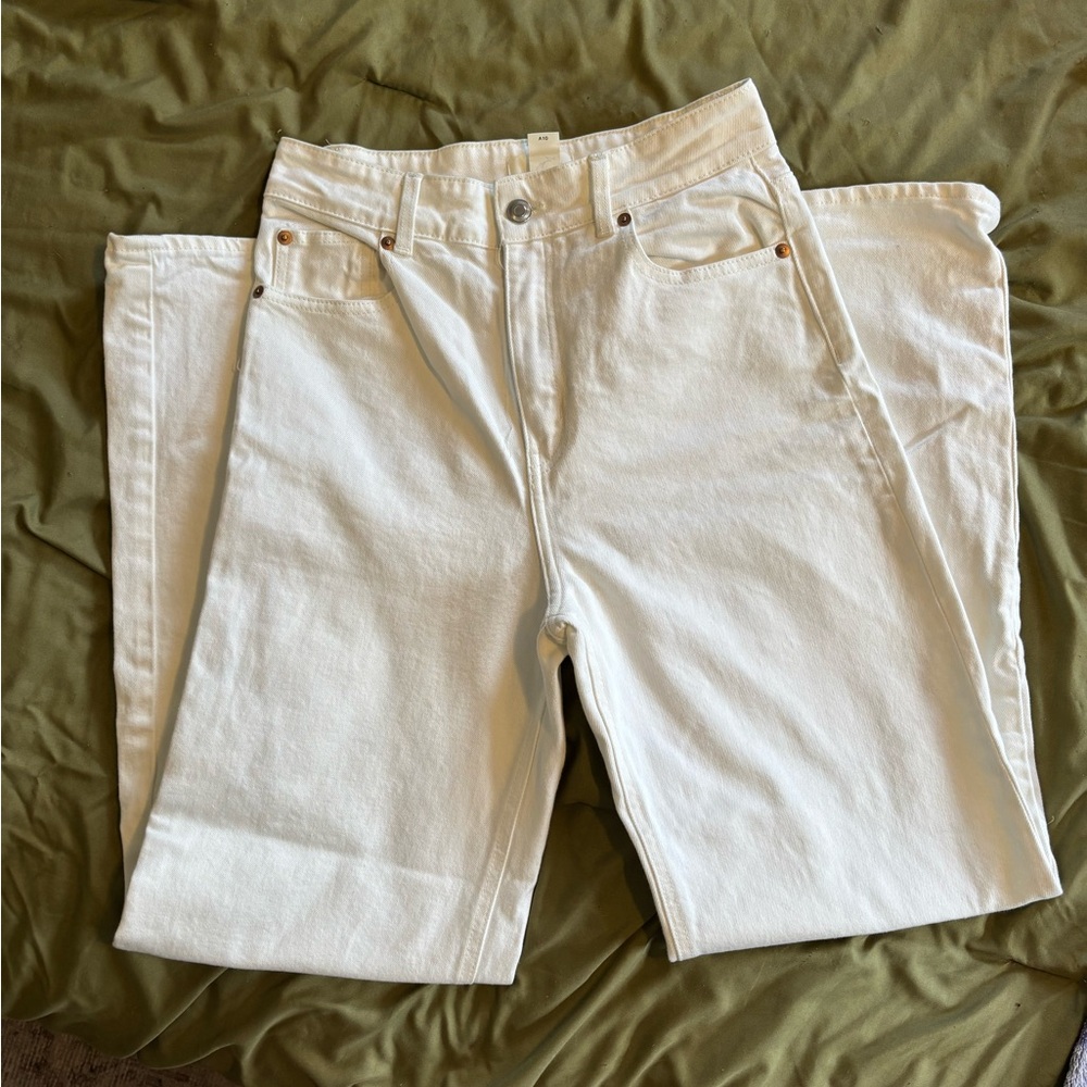 H&M White Wide Leg Denim Jeans